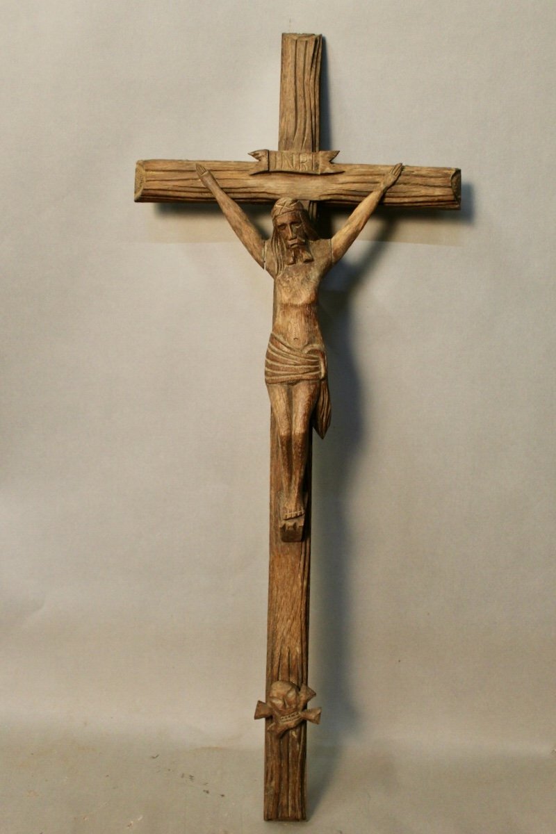 Christ En Bois Sculpté Sur Crucifix Bois -photo-4