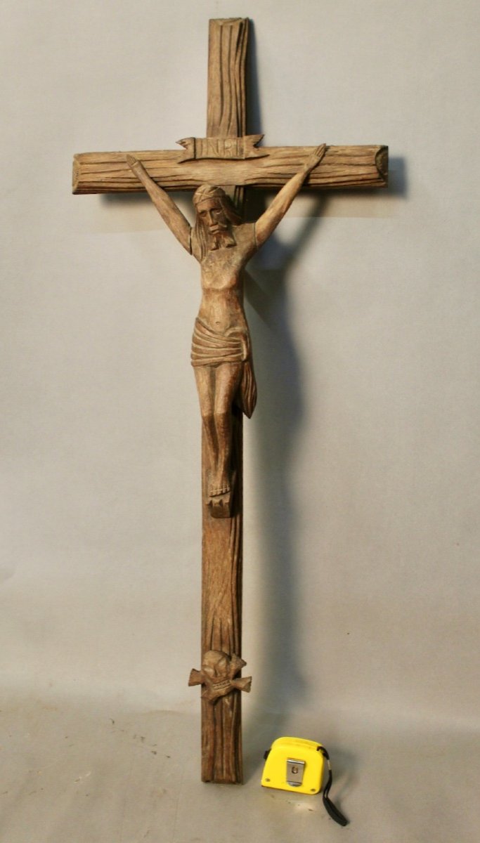 Christ In Carved Wood On Wooden Crucifix