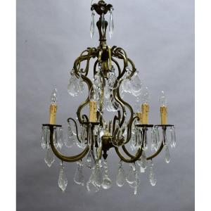 19th Century Crystal Chandelier With 7 Arms Of Light