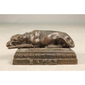 Chien Couché En Bronze XIXème