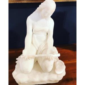 Penitent Madeleine In Carrara Marble By Pugi (1850-1915)