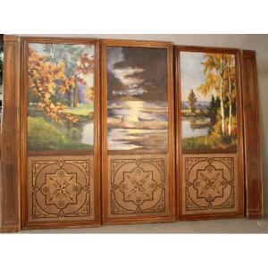 Suite Of 3 Large Painted Panels
