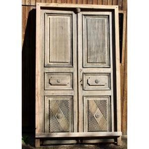 Porte Double En Noyer Sculpté