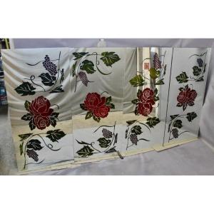 Suite Of 4 Large Mirrors Decorated With Roses