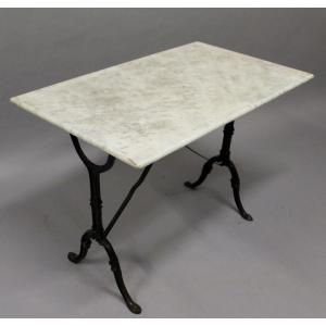Table de bistrot dessus marbre, piètement fonte