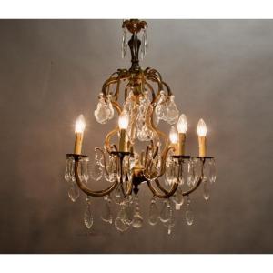 Lustre à pampilles, cristal, à 7 bras de lumière