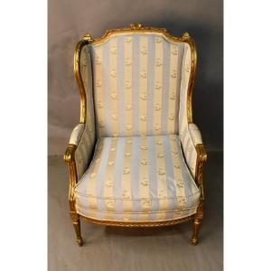Gilded Wooden Wing Chair