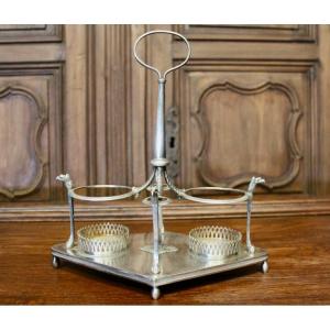 Serviteur de table huilier et vinaigrier en argent massif d'époque Empire