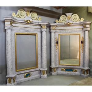 Paire De Grands Miroirs Baroques avec frontons de Lugano