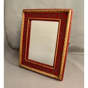 Red Leather Mirror By André Maillefert