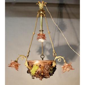 Bronze Three-light Chandelier With Grape Decoration 