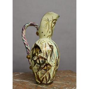 Ceramic Pitcher Decorated With Fish Motifs 