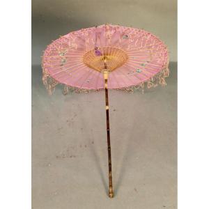 Antique Asian Embroidered Silk Parasol