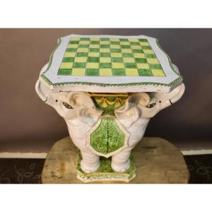 Table d'échecs design « Éléphants » Émaillée, peinte à la main