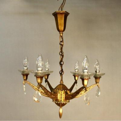 Lustre En Bronze à 6 Bras De Lumière 