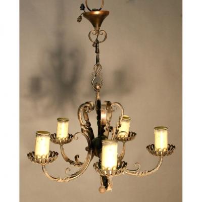 Wrought Iron Chandelier With 5 Lights 1925