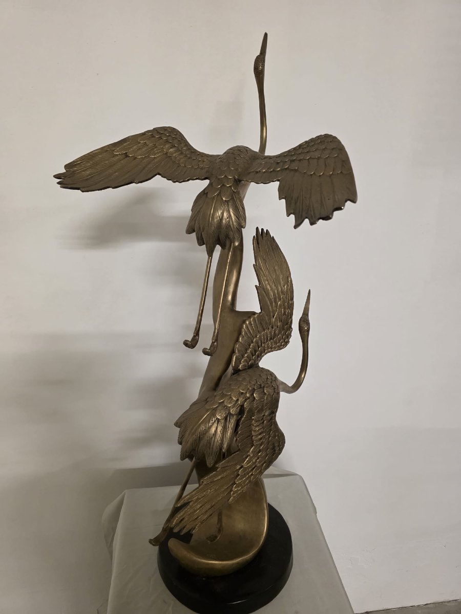 sculpture en laiton, représentant des hérons cendrés en vol, années 1940-photo-2
