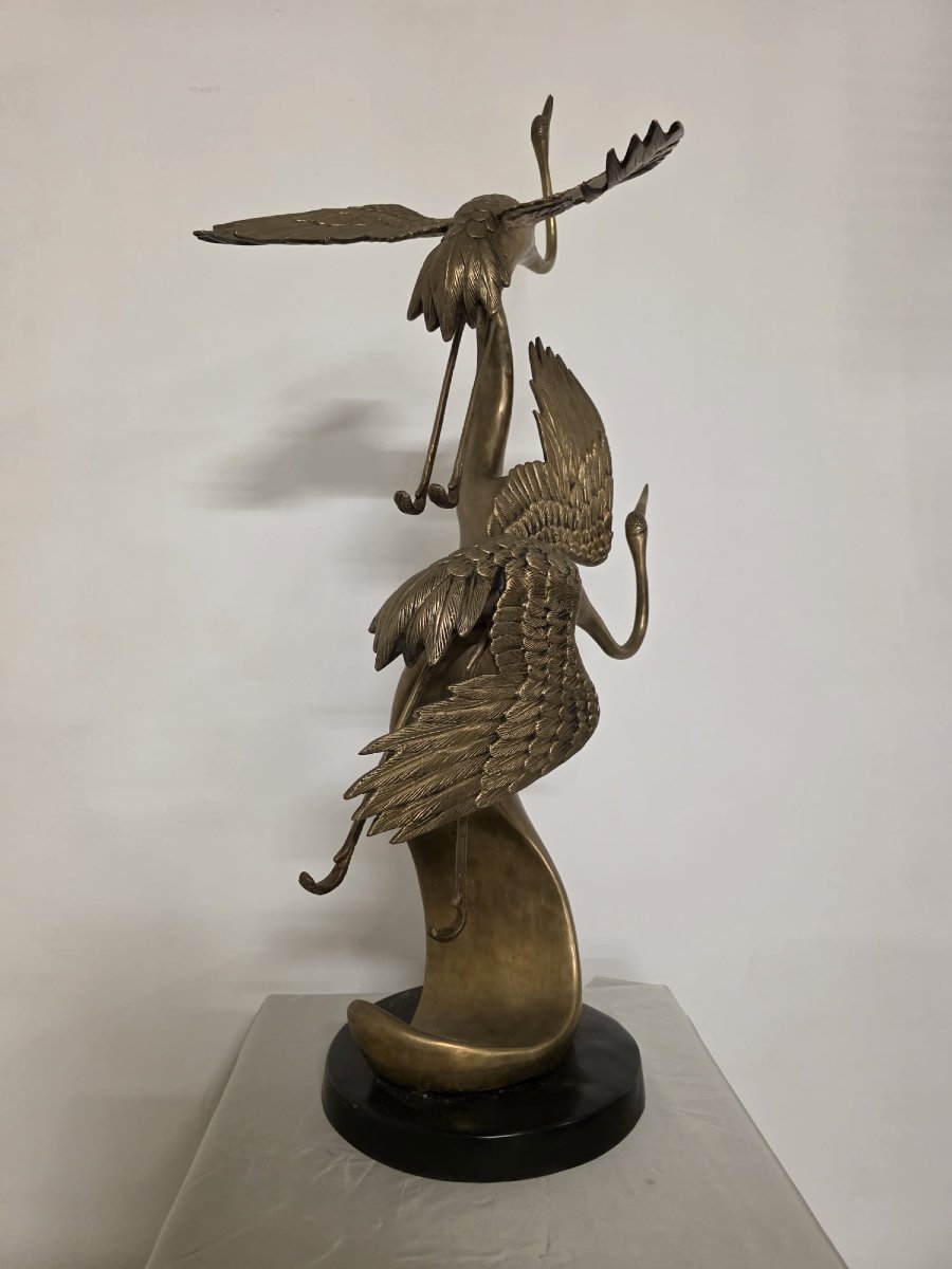sculpture en laiton, représentant des hérons cendrés en vol, années 1940-photo-3