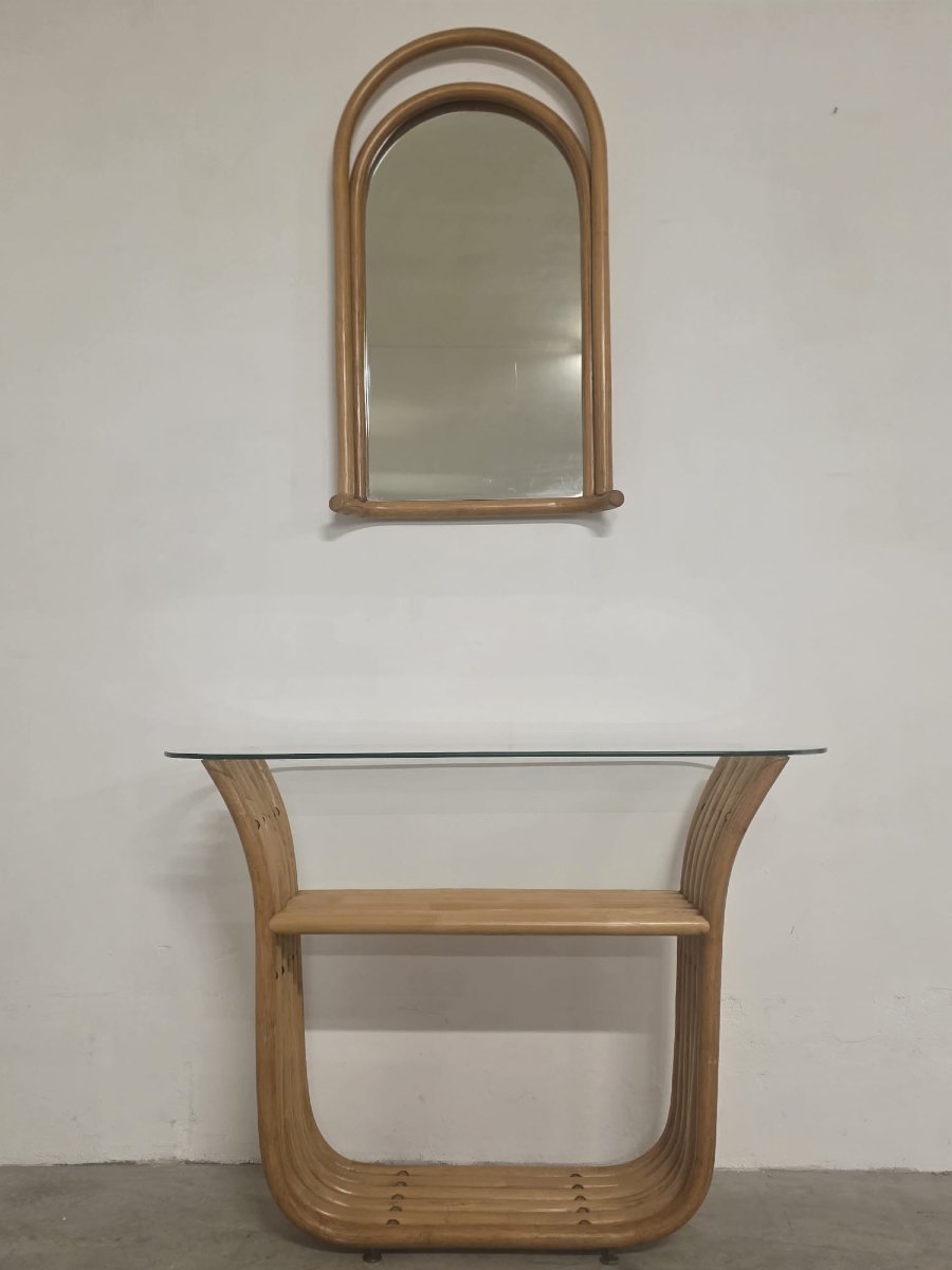 Console en bambou avec miroir.-photo-2