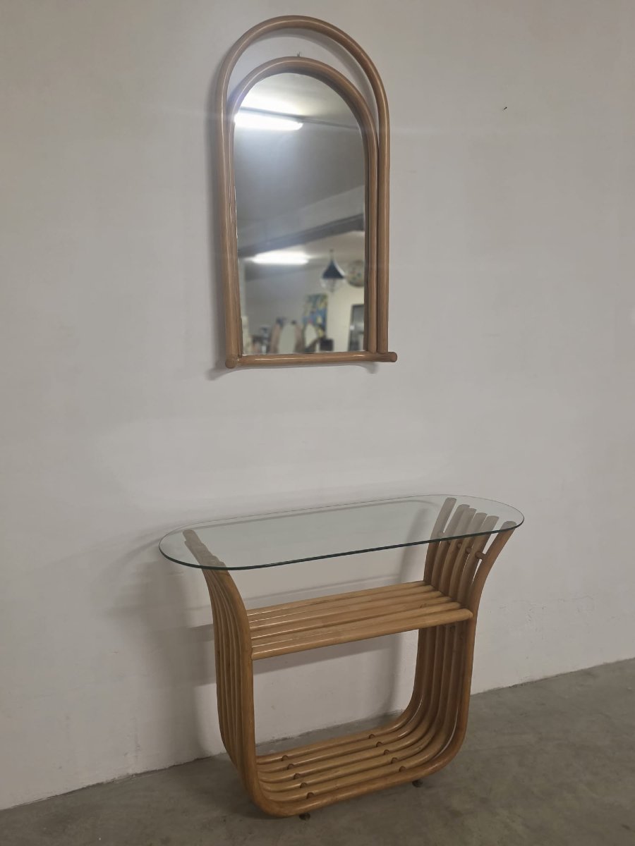 Console en bambou avec miroir.-photo-3