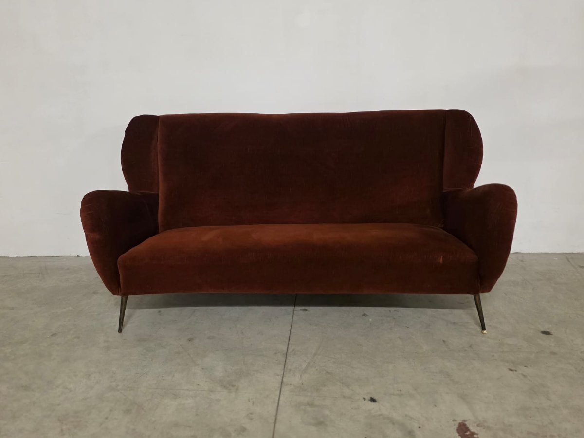 A Three-seater Velvet Sofa From The 1950s.-photo-2