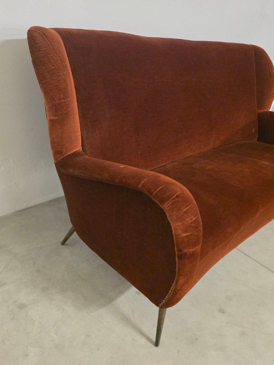 A Three-seater Velvet Sofa From The 1950s.-photo-1