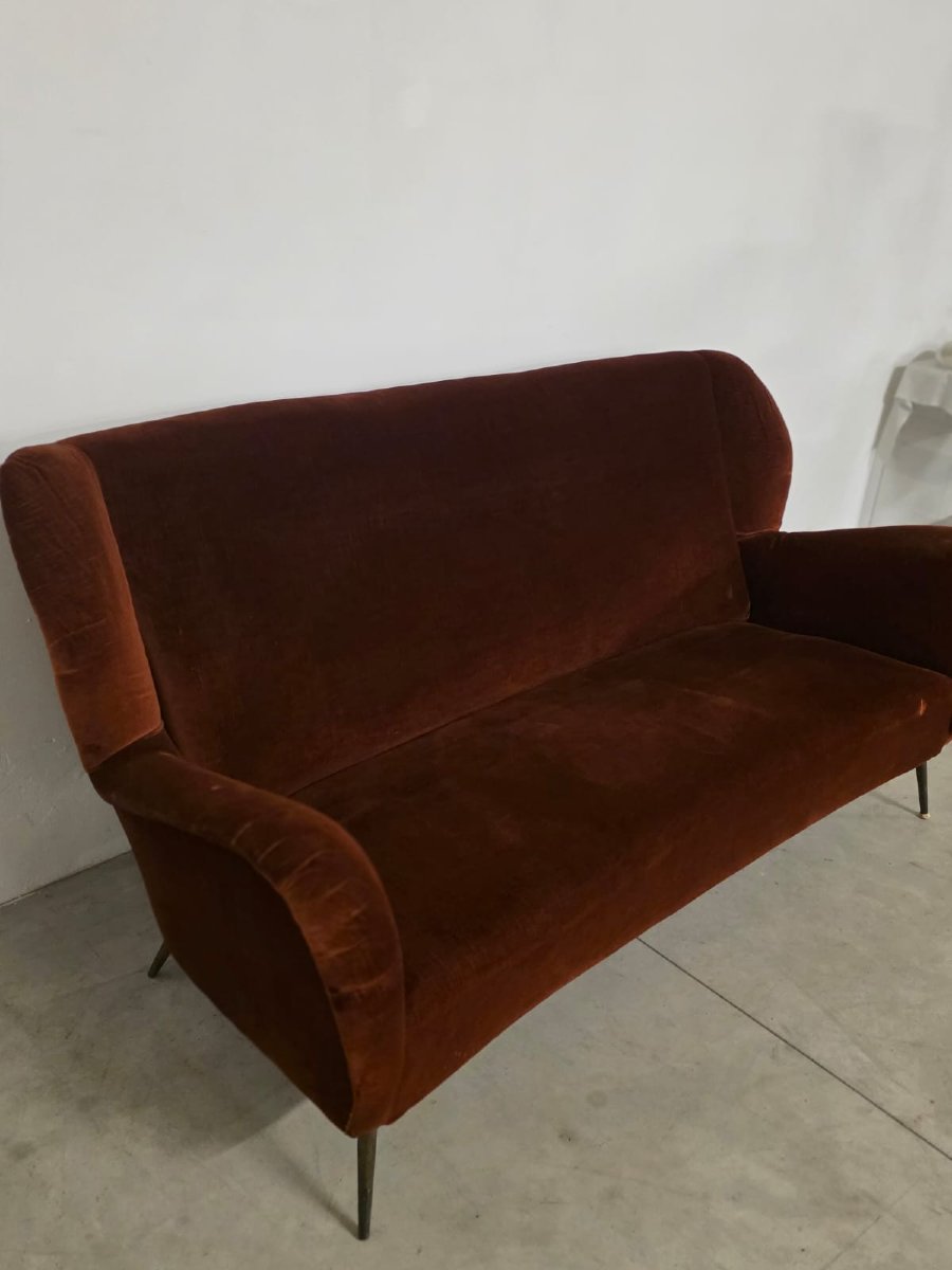 A Three-seater Velvet Sofa From The 1950s.-photo-2