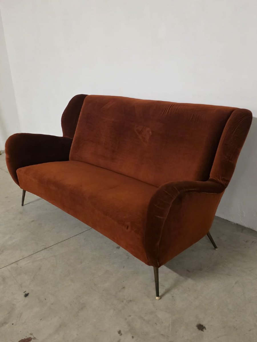 A Three-seater Velvet Sofa From The 1950s.-photo-3