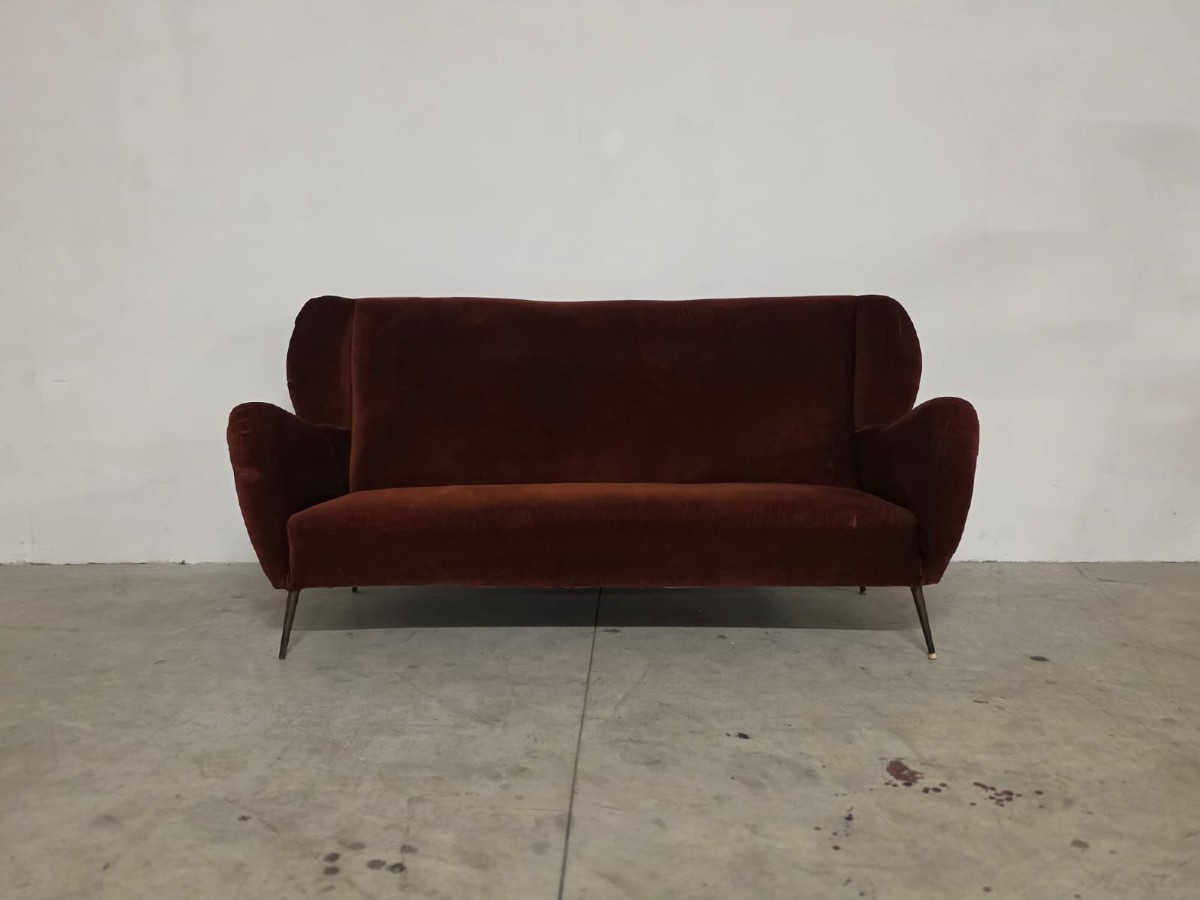A Three-seater Velvet Sofa From The 1950s.