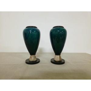 Pair Of Deco Vases In The Style Of Paul Milet