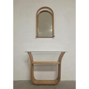 Console en bambou avec miroir.