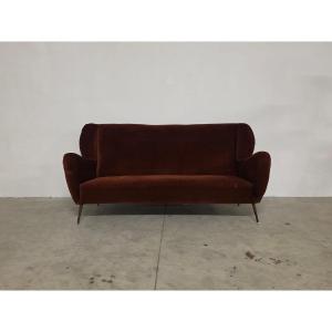 A Three-seater Velvet Sofa From The 1950s.