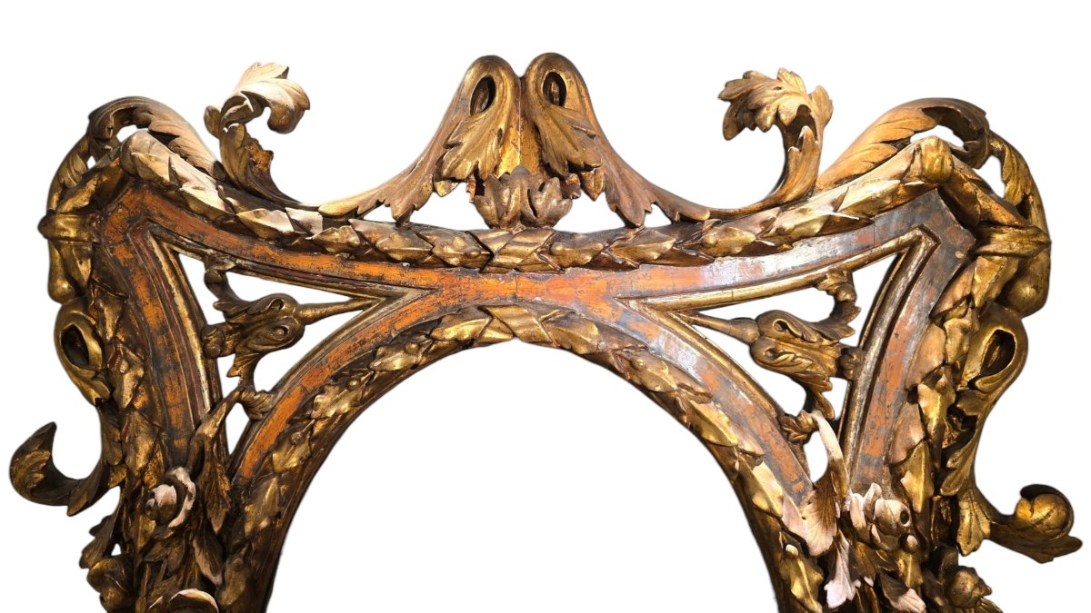 Large Mirror, Naples/rome, 18th Century, Carved And Gilded.-photo-3
