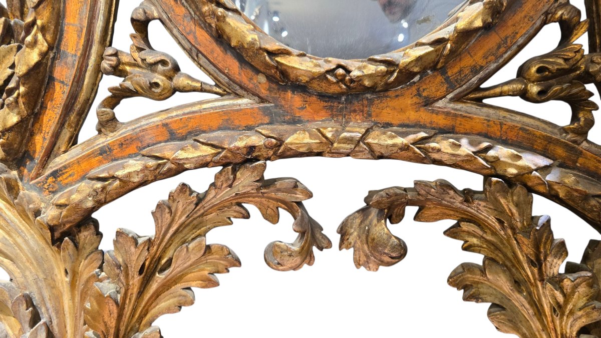 Large Mirror, Naples/rome, 18th Century, Carved And Gilded.-photo-4