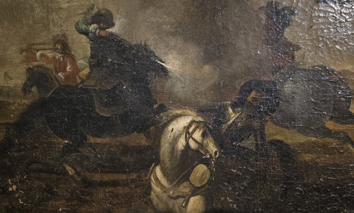 Scène de bataille du XVIIe siècle. "Affrontement de cavalerie"-photo-2
