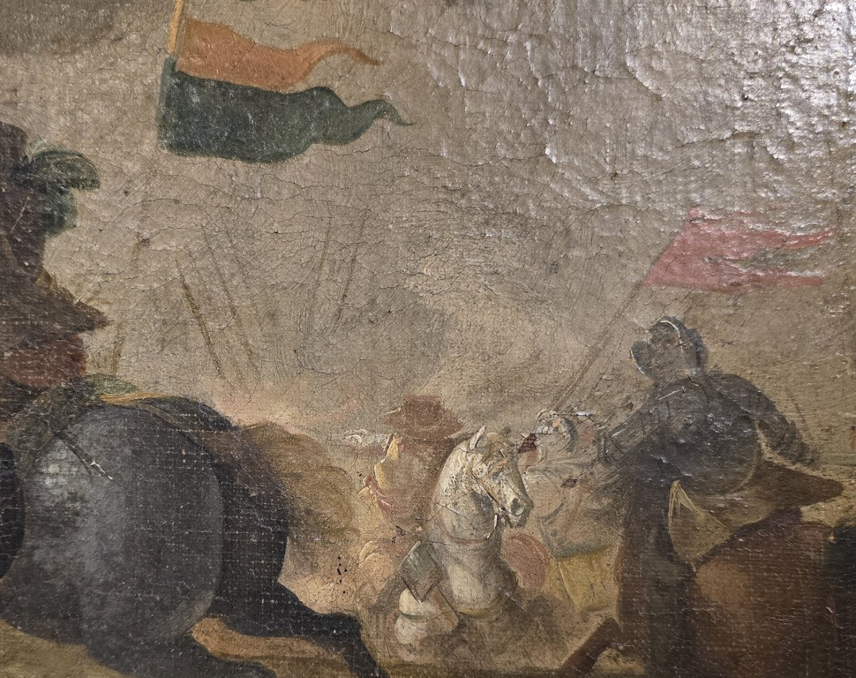 Scène de bataille du XVIIe siècle. "Affrontement de cavalerie"-photo-3