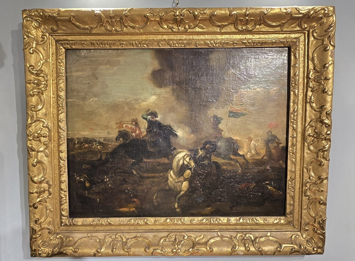 Scène de bataille du XVIIe siècle. "Affrontement de cavalerie"-photo-2
