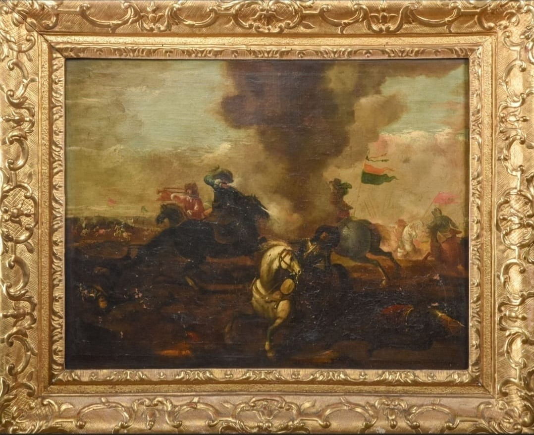 Scène de bataille du XVIIe siècle. "Affrontement de cavalerie"