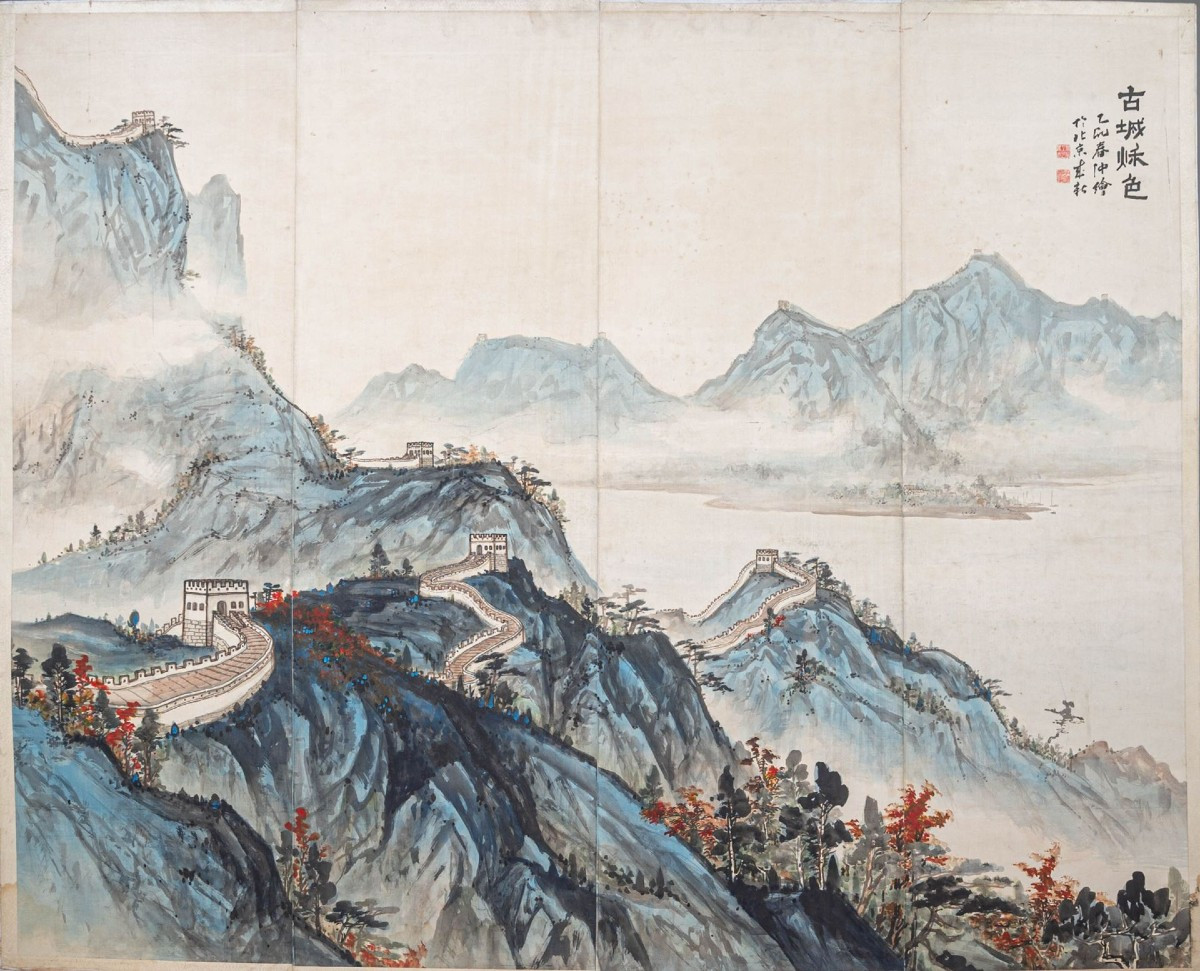 Grand panneau chinois intitulé « Gucheng Qise », fin du XIXe/début du XXe siècle