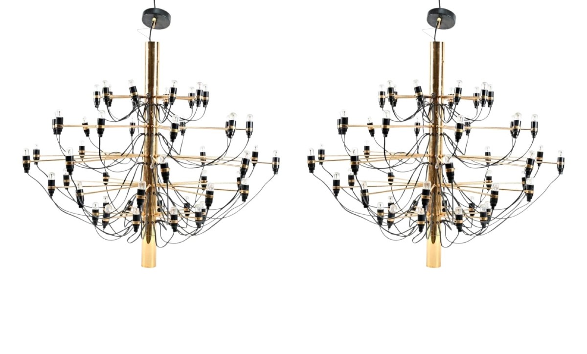 Pair Of Gilded Metal Chandeliers, Model 2097, Gino Sarfati (1912-1985) – Flos (brand)