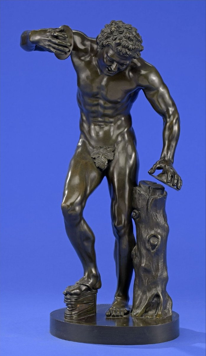 Sculpture "Faune aux cymbales" en bronze, XIXe siècle, signée Duchemin-photo-2