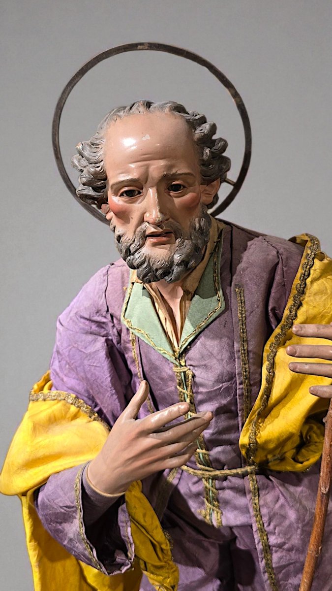 Terracotta Saint Joseph, 19th Century, Naples. Shepherd Of The Neapolitan Nativity Scene-photo-1