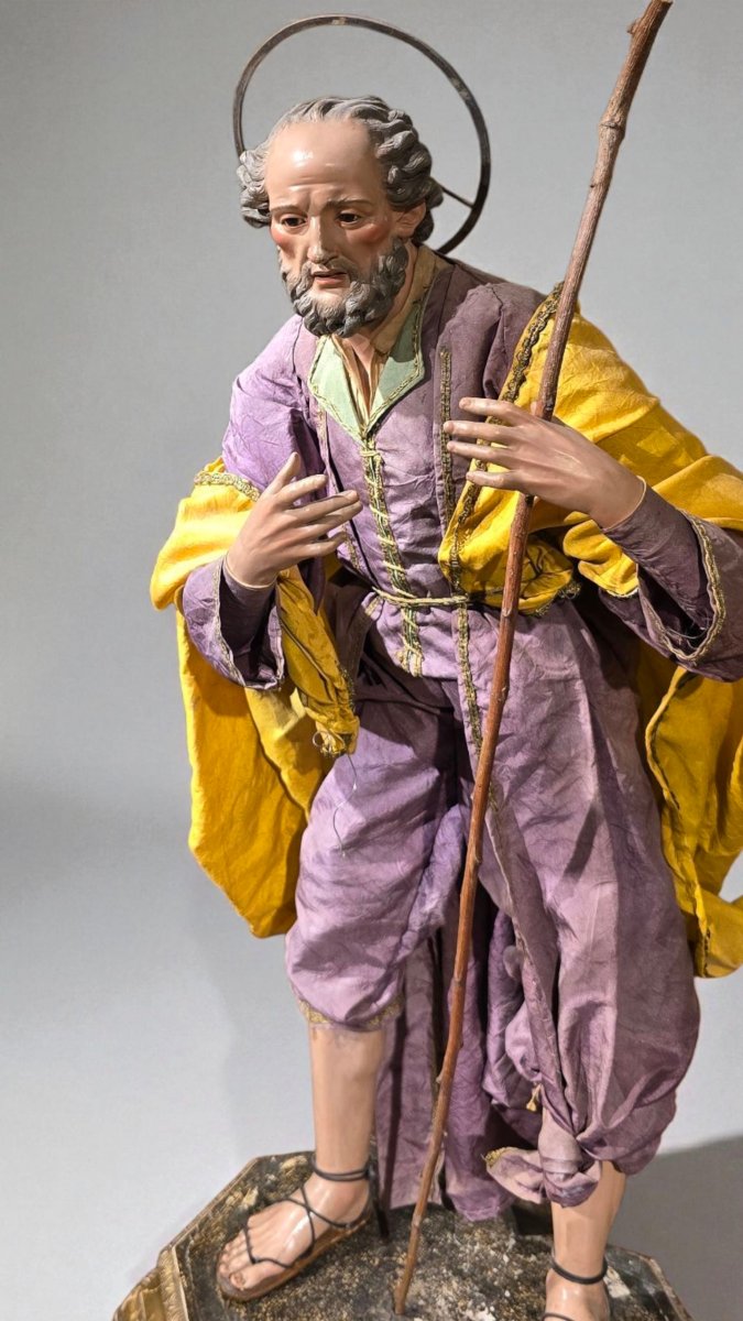 Terracotta Saint Joseph, 19th Century, Naples. Shepherd Of The Neapolitan Nativity Scene-photo-2