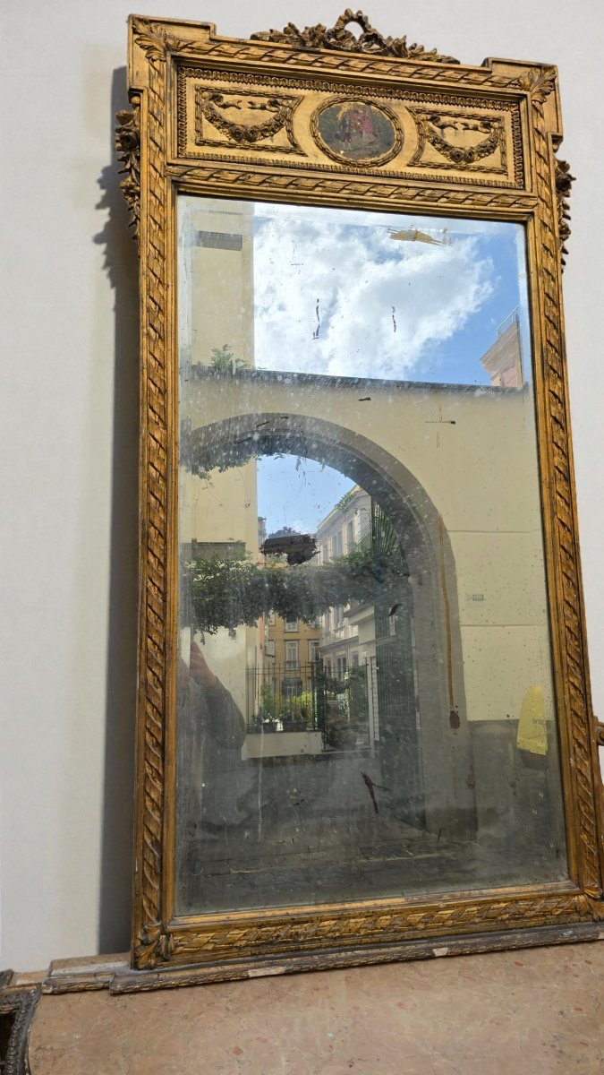 Console avec miroir, XIXe siècle, style Napoléon III, bois dorè-photo-5