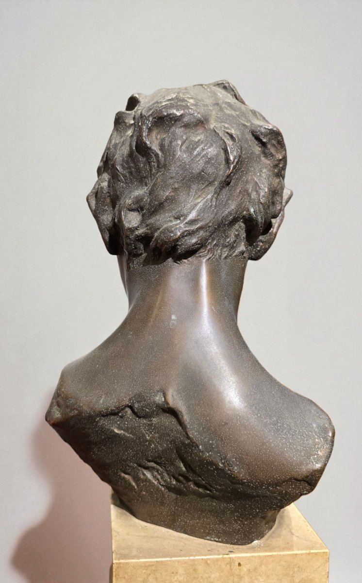 FRANCESCO PARENTE , Sculpture en bronze « Tête de garçon », signée et estampillée Chiurazzi-photo-3