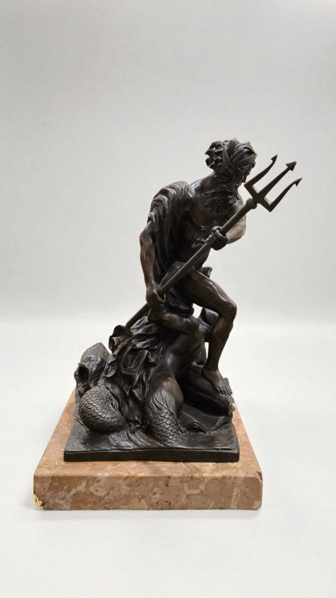 Sculpture "neptune Calming The Angry Waves", After Lambert-sigisbert, 19th Century-photo-3