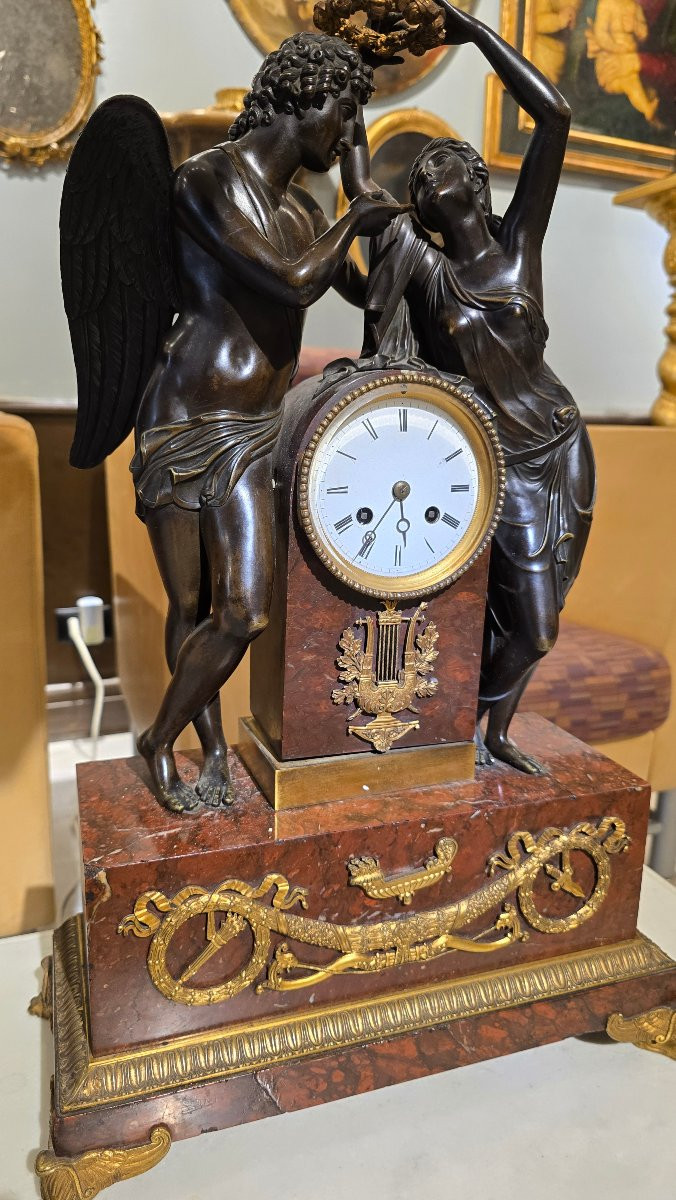 Cupid And Psyche Pendulum, After Claude Michallon, Empire 19th Century-photo-2