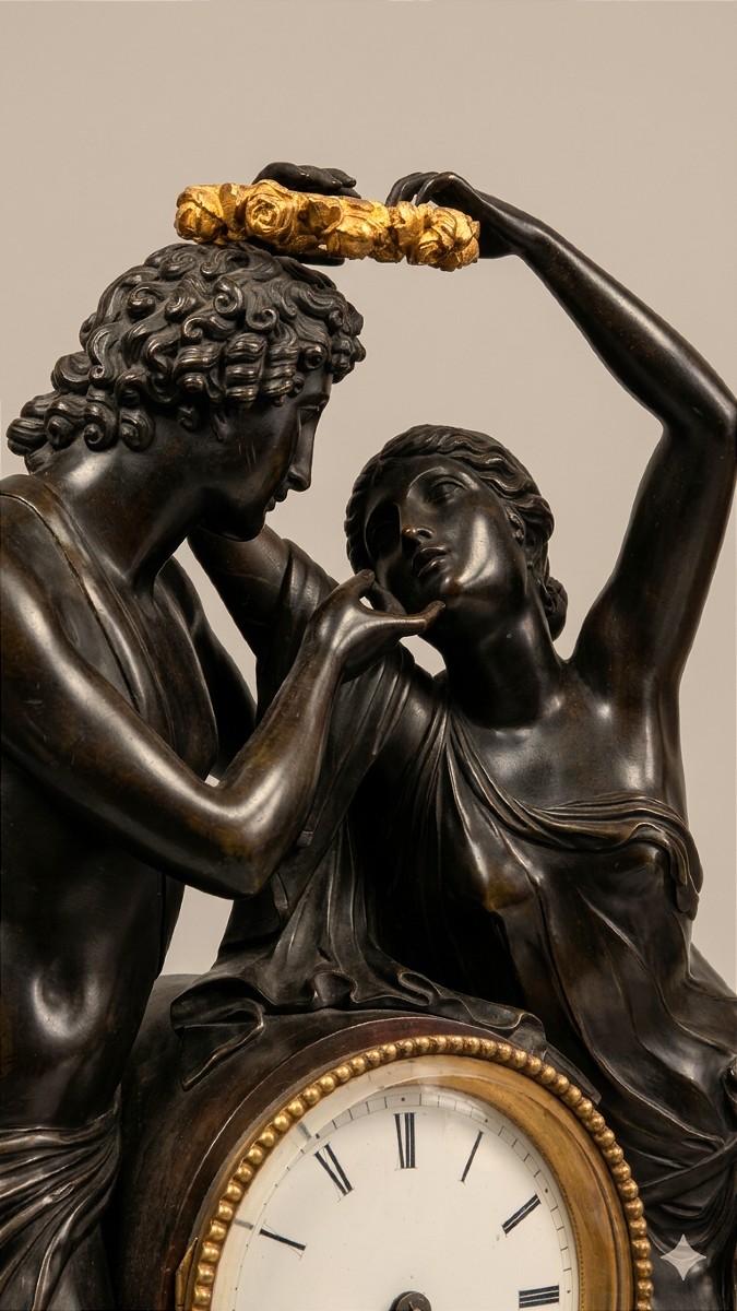 Cupid And Psyche Pendulum, After Claude Michallon, Empire 19th Century-photo-2
