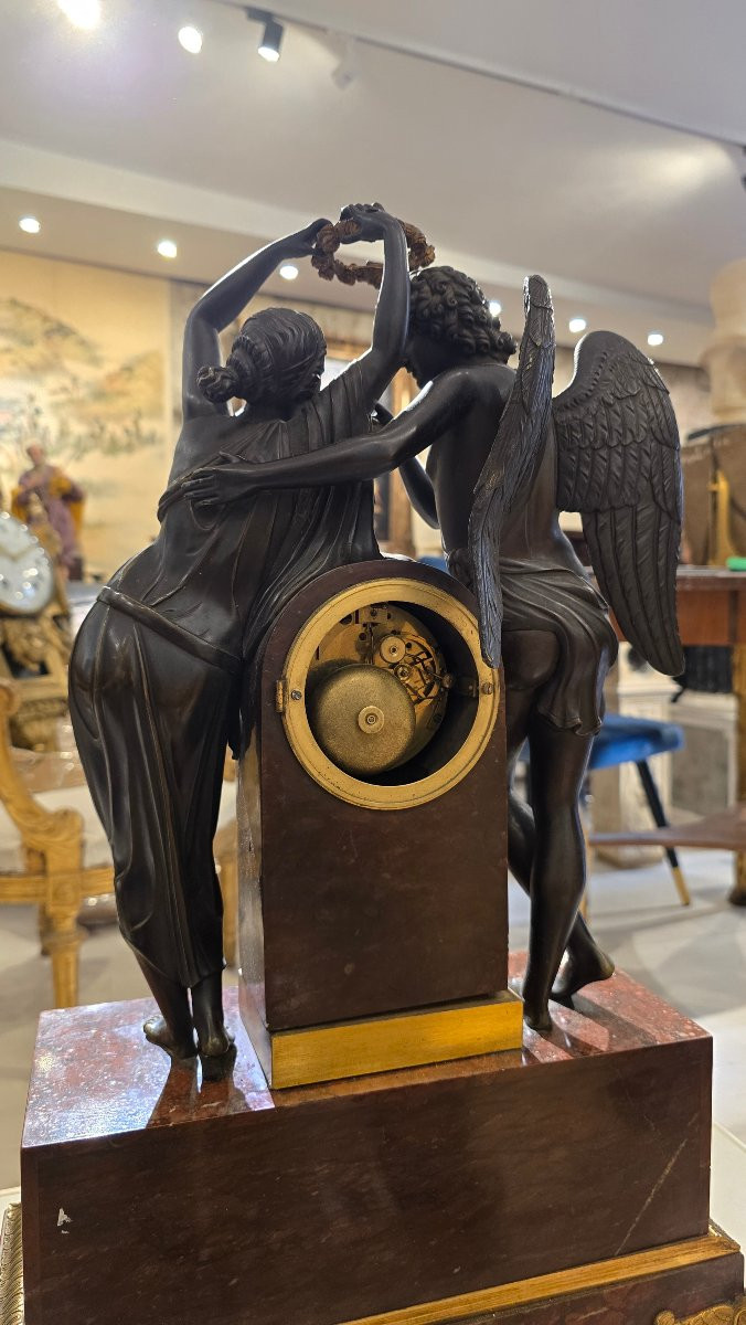 Cupid And Psyche Pendulum, After Claude Michallon, Empire 19th Century-photo-3