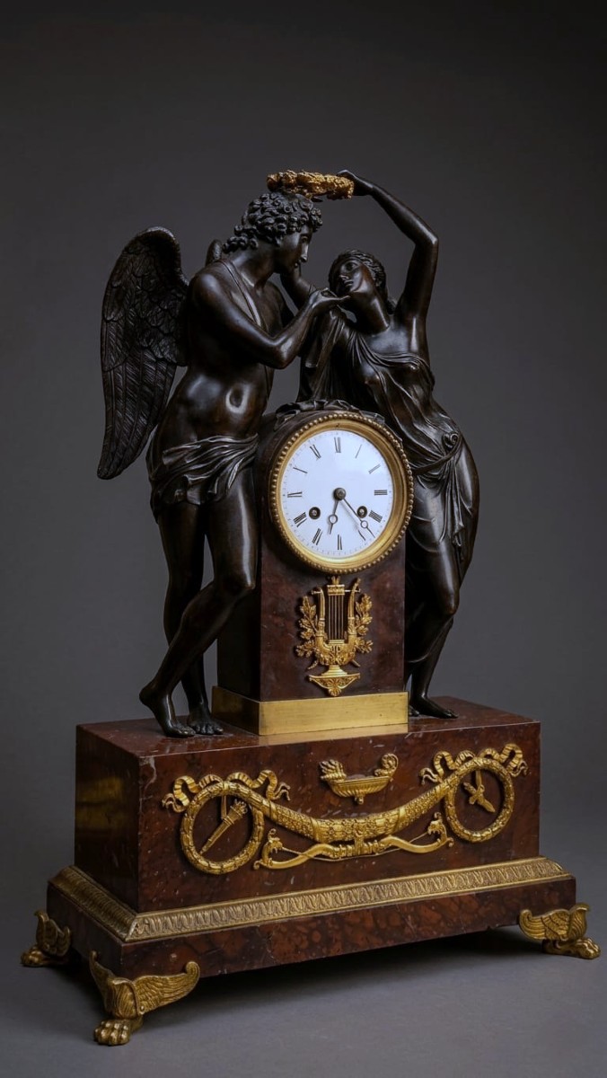 Cupid And Psyche Pendulum, After Claude Michallon, Empire 19th Century